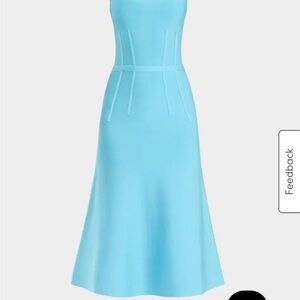 Blue Halter A-Line Midi Dress for Wedding Guests